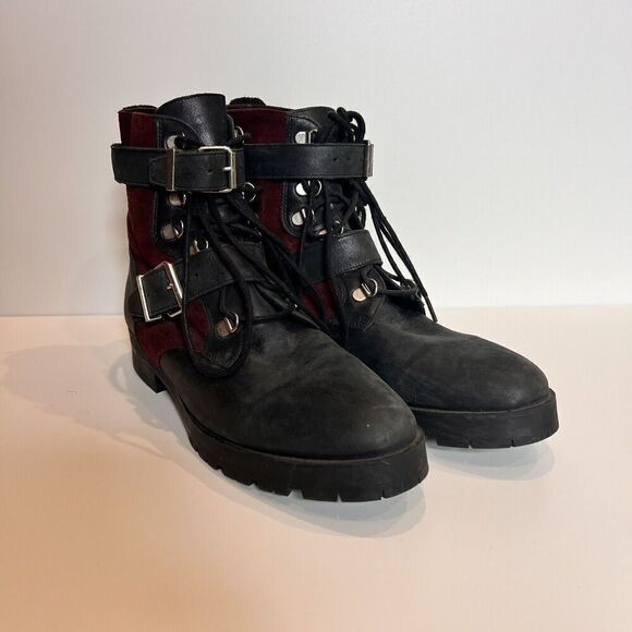 Free People Leather Combat Hiker Boot Size EU 41/US 10 LaceUp Buckle - Picture 1 of 11